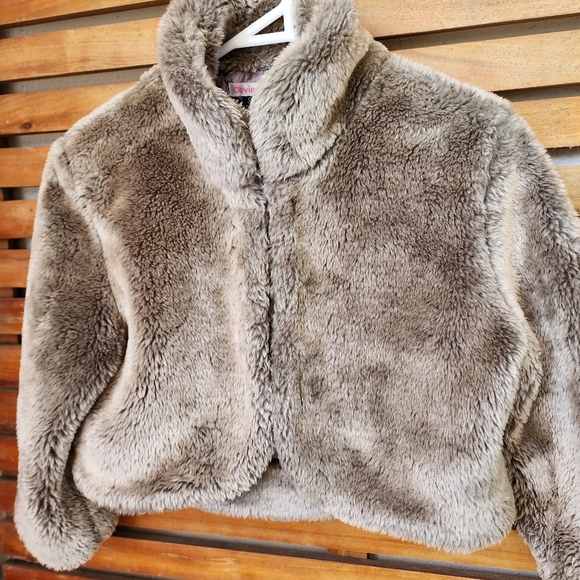 OBVIOUS winter coat faux fur cropped jacket shrug size 8 - Picture 3 of 11
